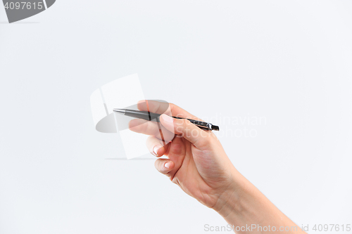 Image of Man hand with pen isolated on white background