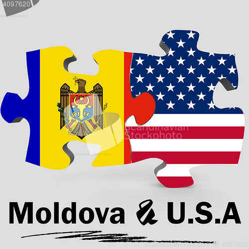 Image of USA and Moldova flags in puzzle 