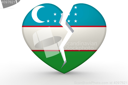 Image of Broken white heart shape with Uzbekistan flag