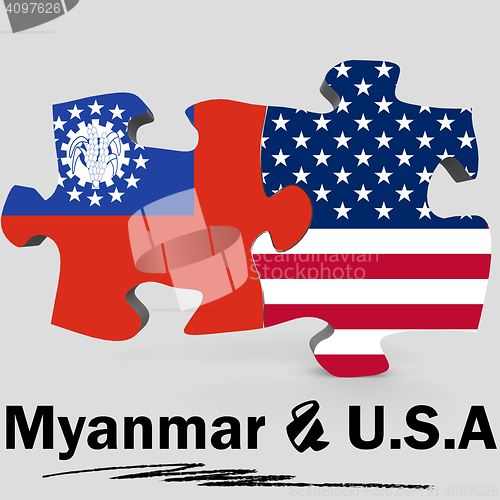 Image of USA and Myanmar flags in puzzle 