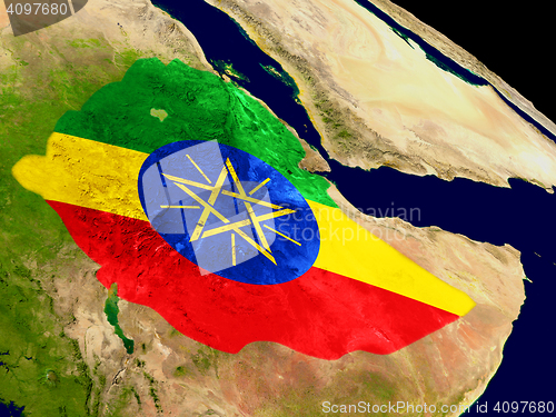 Image of Ethiopia with flag on Earth