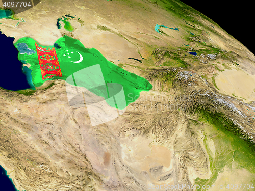 Image of Turkmenistan with flag on Earth