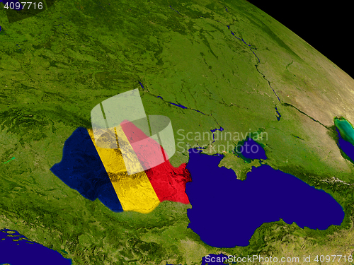 Image of Romania with flag on Earth