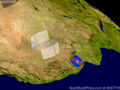 Image of Swaziland with flag on Earth