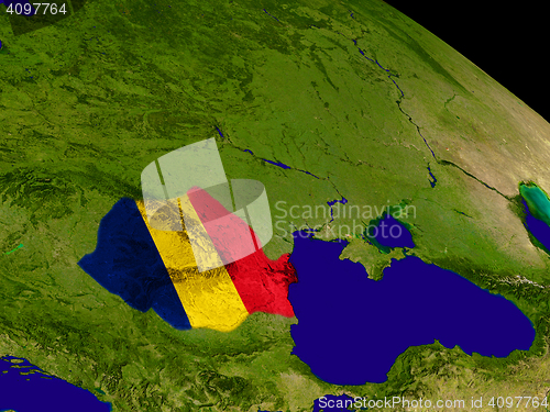 Image of Romania with flag on Earth