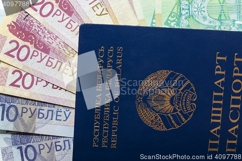 Image of Belarusian passport and money