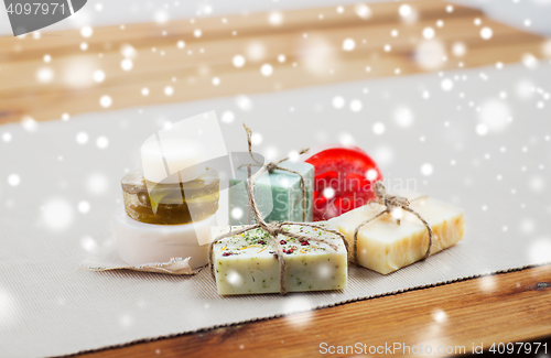 Image of handmade soap bars on wood