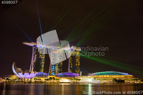 Image of  Marina Bay Sands at night during Light and Water Show \'Wonder F