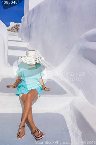Image of Young woman on holidays, Santorini 