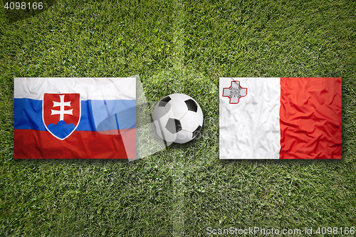 Image of Slovakia vs. Malta flags on soccer field