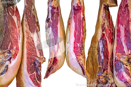 Image of Spanish ham isolated over white with Clipping Path