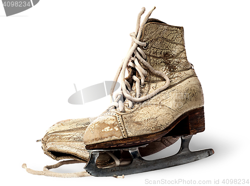 Image of Standing and lying old woman skates