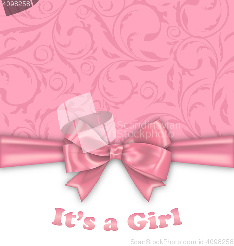 Image of Girl Baby Shower Invitation Card with Pink Bow Ribbon