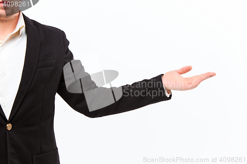 Image of Dressed in a business suit caucasian male hand