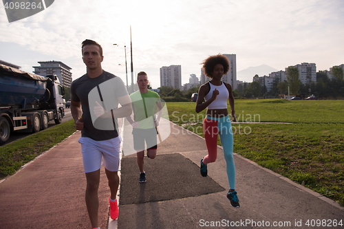 Image of multiethnic group of people on the jogging