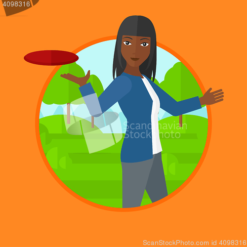 Image of Woman playing flying disc vector illustration.
