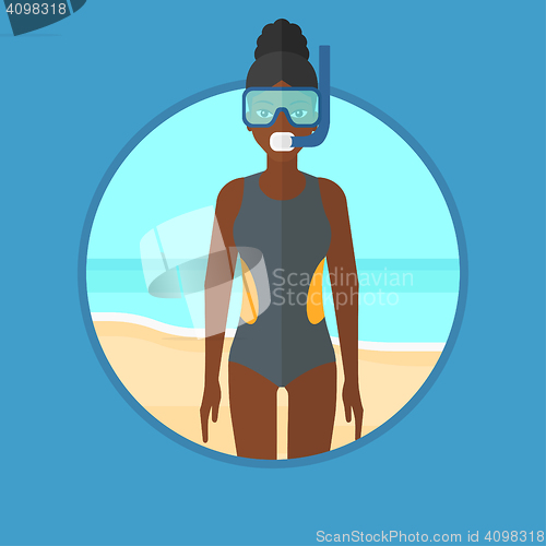Image of Scuba diver on the beach vector illustration.