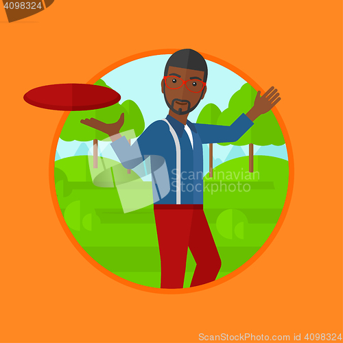 Image of Man playing flying disc vector illustration.
