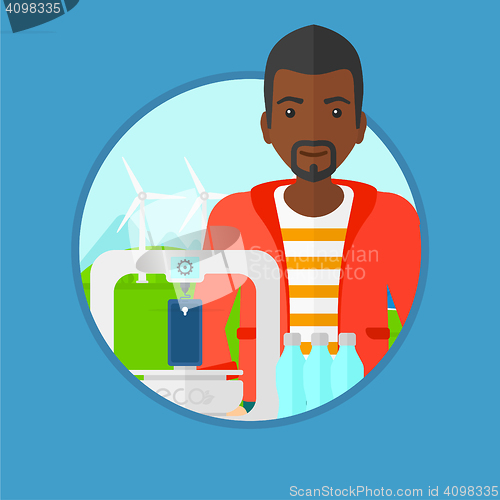 Image of Man with three D printer vector illustration.