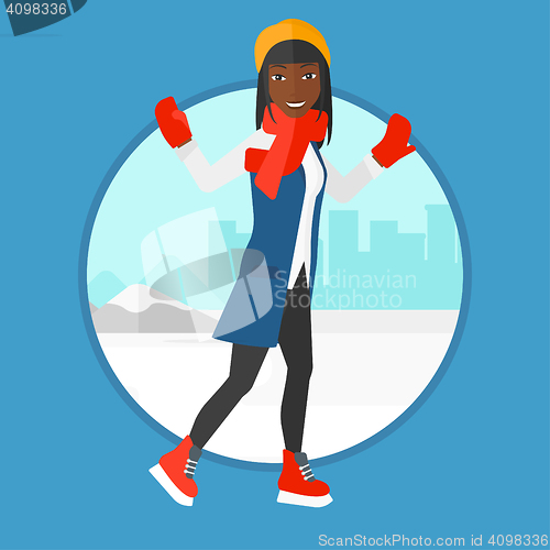 Image of Woman ice skating vector illustration.