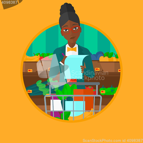 Image of Woman with shopping list vector illustration.