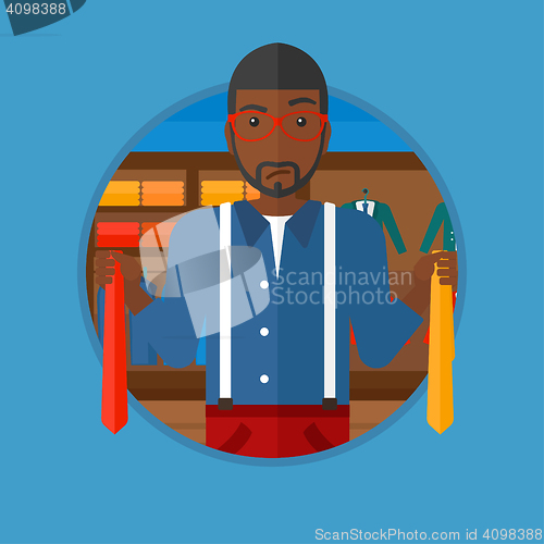 Image of Customer choosing necktie vector illustration.