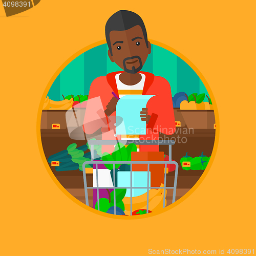 Image of Man with shopping list vector illustration.