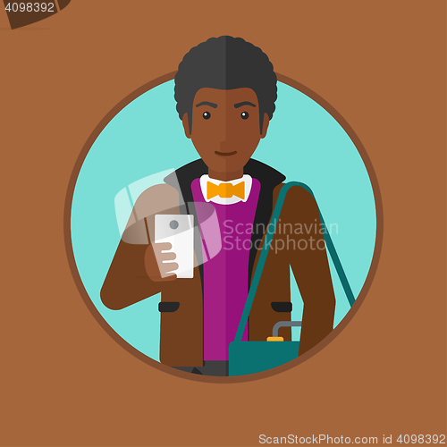 Image of Man using smartphone vector illustration.