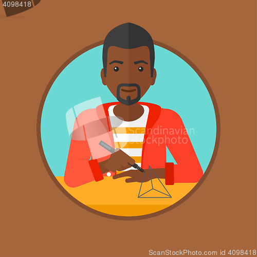 Image of Man using three D pen vector illustration.