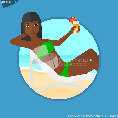 Image of Woman relaxing on beach chair vector illustration.