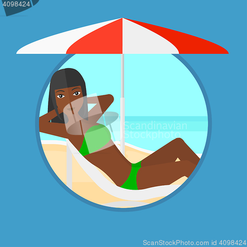 Image of Woman relaxing on beach chair vector illustration.