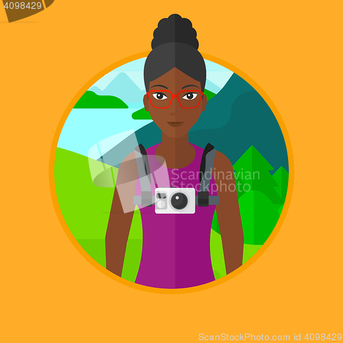 Image of Woman with camera on chest vector illustration.