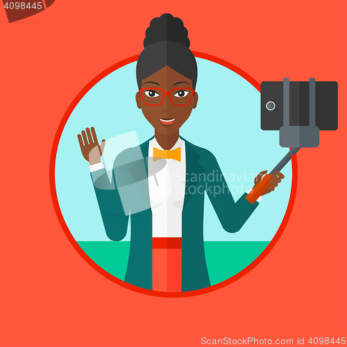 Image of Woman making selfie vector illustration.