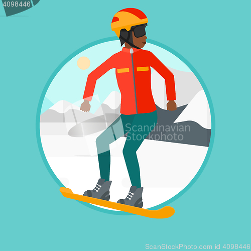 Image of Young woman snowboarding vector illustration.