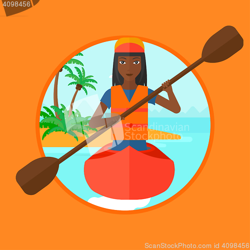 Image of Woman riding in kayak vector illustration.