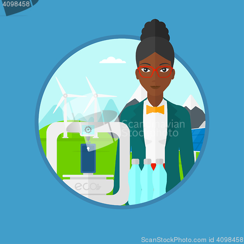 Image of Woman with three D printer vector illustration.