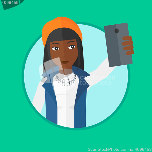 Image of Woman making selfie vector illustration.