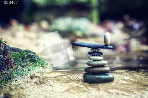 Image of Rock Zen Stack in front of waterfall.