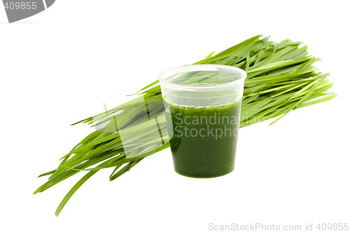 Image of Wheatgrass drink & wheatgrass isolated on white background