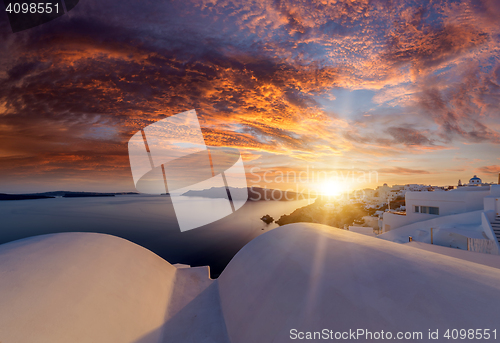 Image of Oia village at sunset, Santorini island