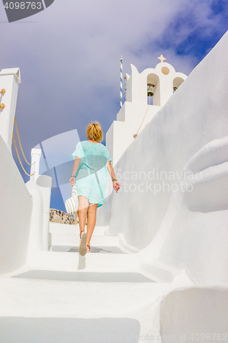 Image of Young woman on holidays, Santorini 