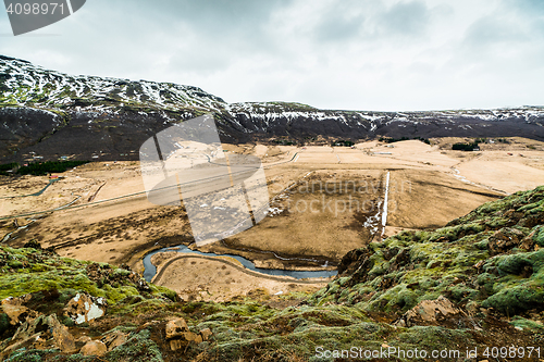 Image of Mountain view with moss on cliffs