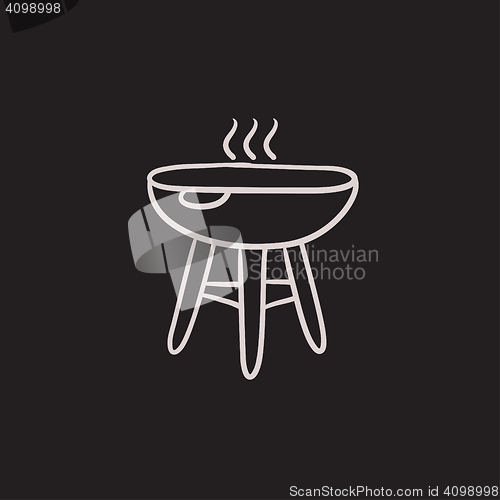 Image of Kettle barbecue grill sketch icon.