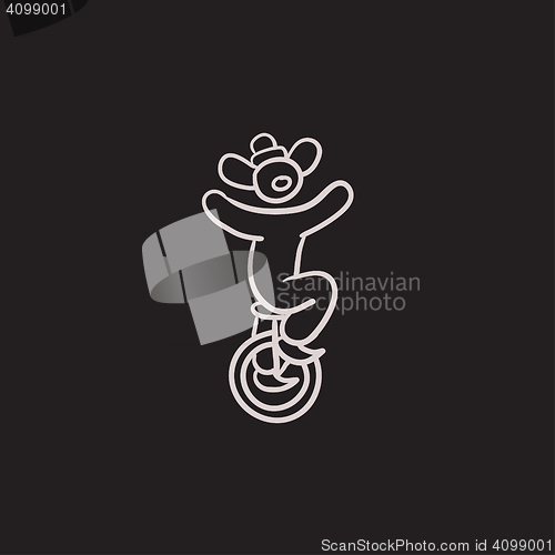 Image of Clown riding on one wheel bicycle sketch icon.