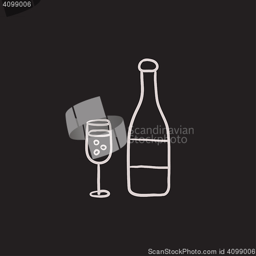 Image of Bottle of champaign and glass sketch icon.