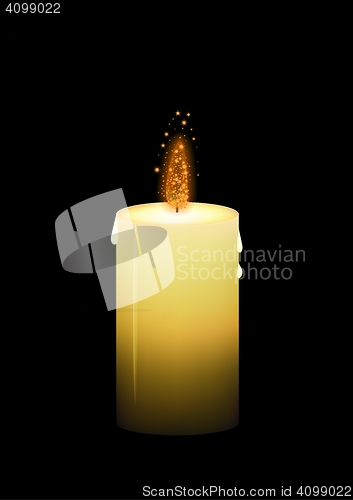 Image of yellow wax candle with glittering fire