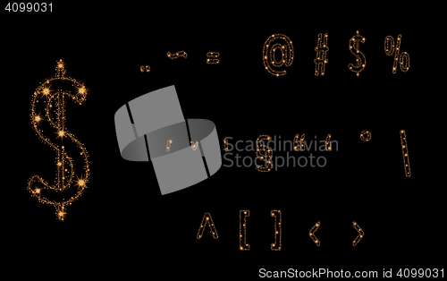 Image of alphabet letters from glittering gold stars