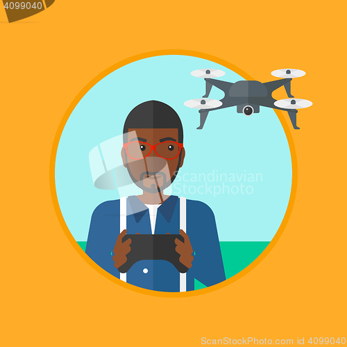 Image of Man flying drone vector illustration.