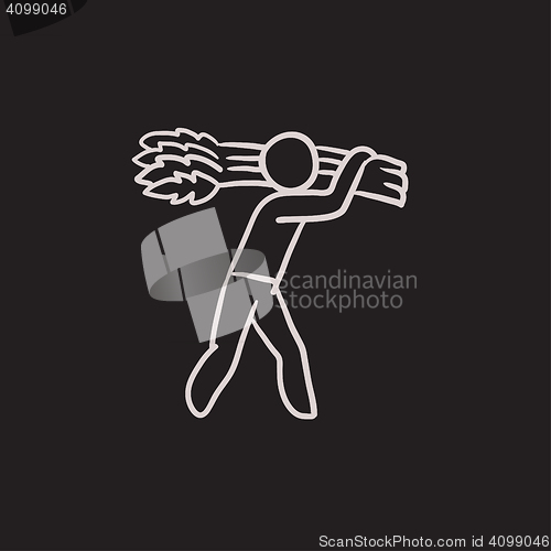 Image of Man carrying wheat sketch icon.