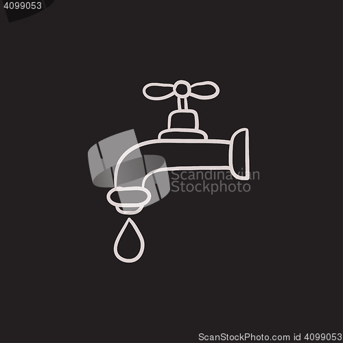 Image of Faucet with water drop sketch icon.